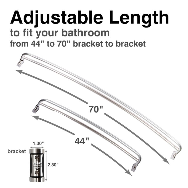 JS Jackson Supplies Double Curved Shower Rod, Metal Construction, Adjustable Between 44 to 70 Inches, Aluminum Rods and Zinc Mounting Hardware, Quality Modern Bathware, Brushed Nickel Finish - Image 5